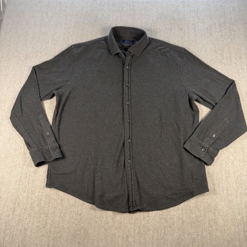Polo Ralph Lauren Button Down Shirt Mens XXL Gray Knit Jersey Long Sleeve